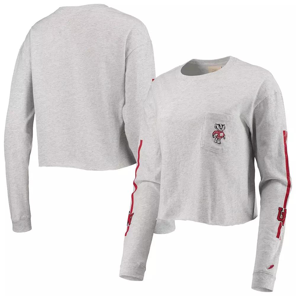Women's League Collegiate Wear Heathered Gray Wisconsin Badgers Clothesline Cotton Midi Crop Long Sleeve T-Shirt, Size: XL, Grey Product Image