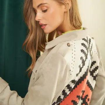 Plus Shirt Jacket with Jacquard Sweater Knit Back Product Image