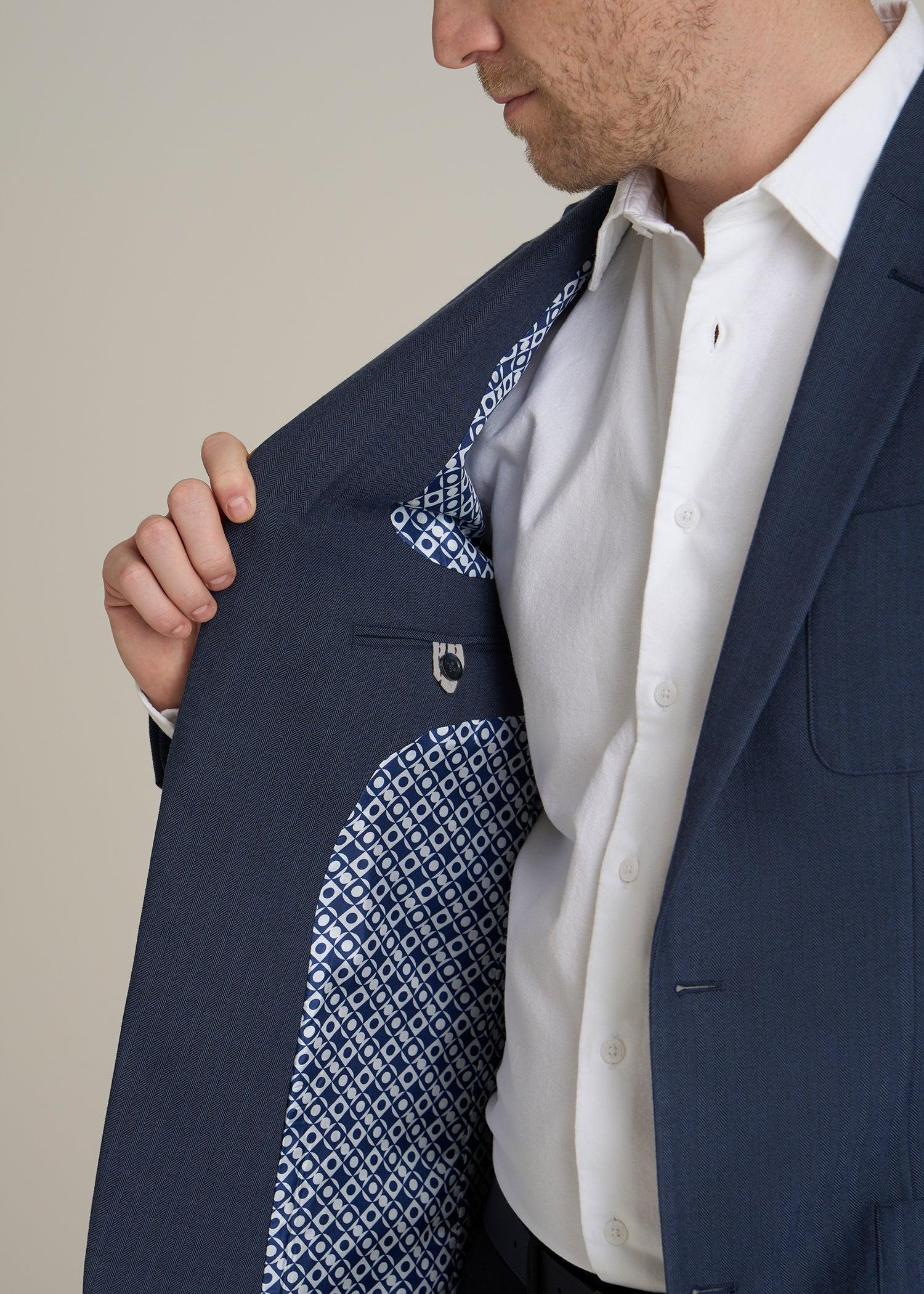 Core Blazer for Tall Men in Navy Blue Herringbone Male Product Image
