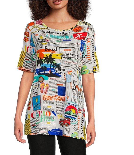 Ali Miles Petite Size Printed Round Neck Short Sleeve Tunic Product Image