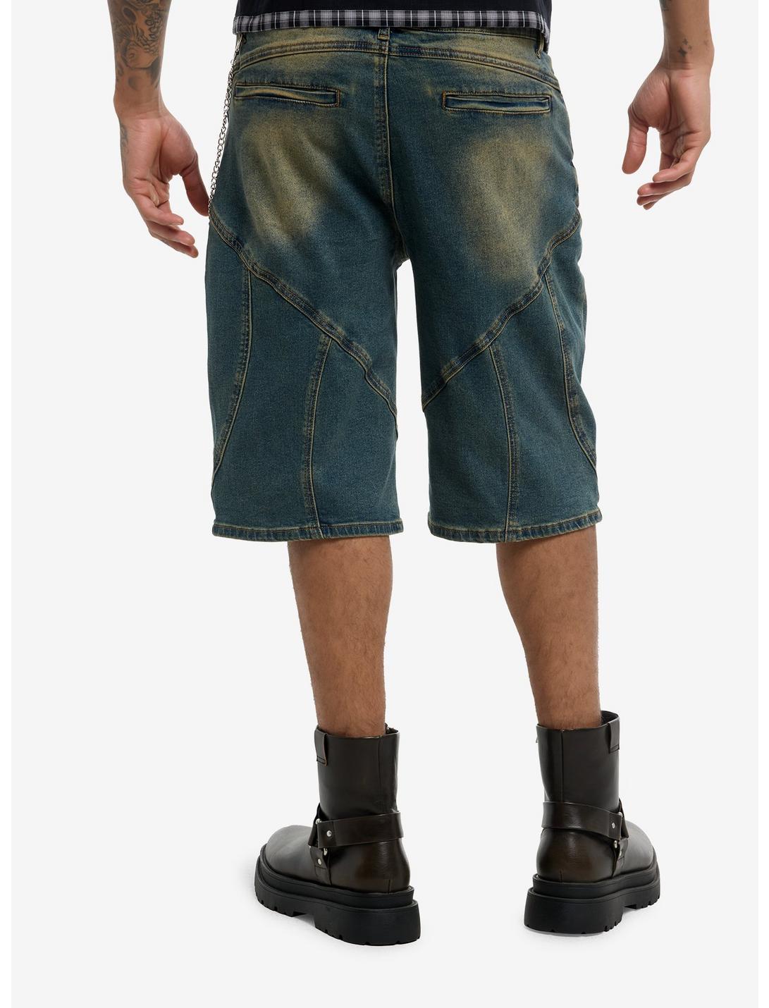 Wavy Stitched Vintage Wash Denim Jorts Product Image