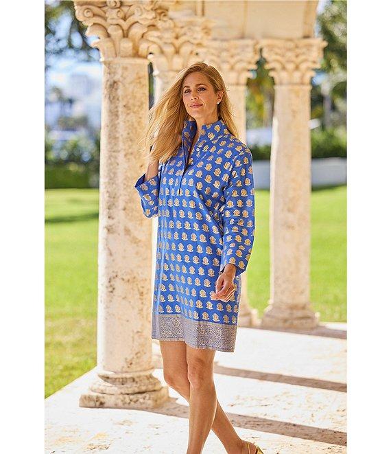 Jude Connally Helen Foiled Foulard Border Print Stand Collar Long Sleeve Dress Product Image