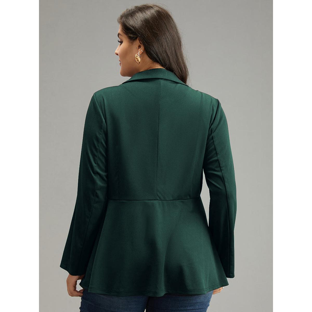Plus Size Suit Collar Knot Ruffle Hem Blazer DarkGreen Women Work Plain Plain Sleeve Long Sleeve Suit Collar 12/L Work From Home Blazers BloomChic Product Image