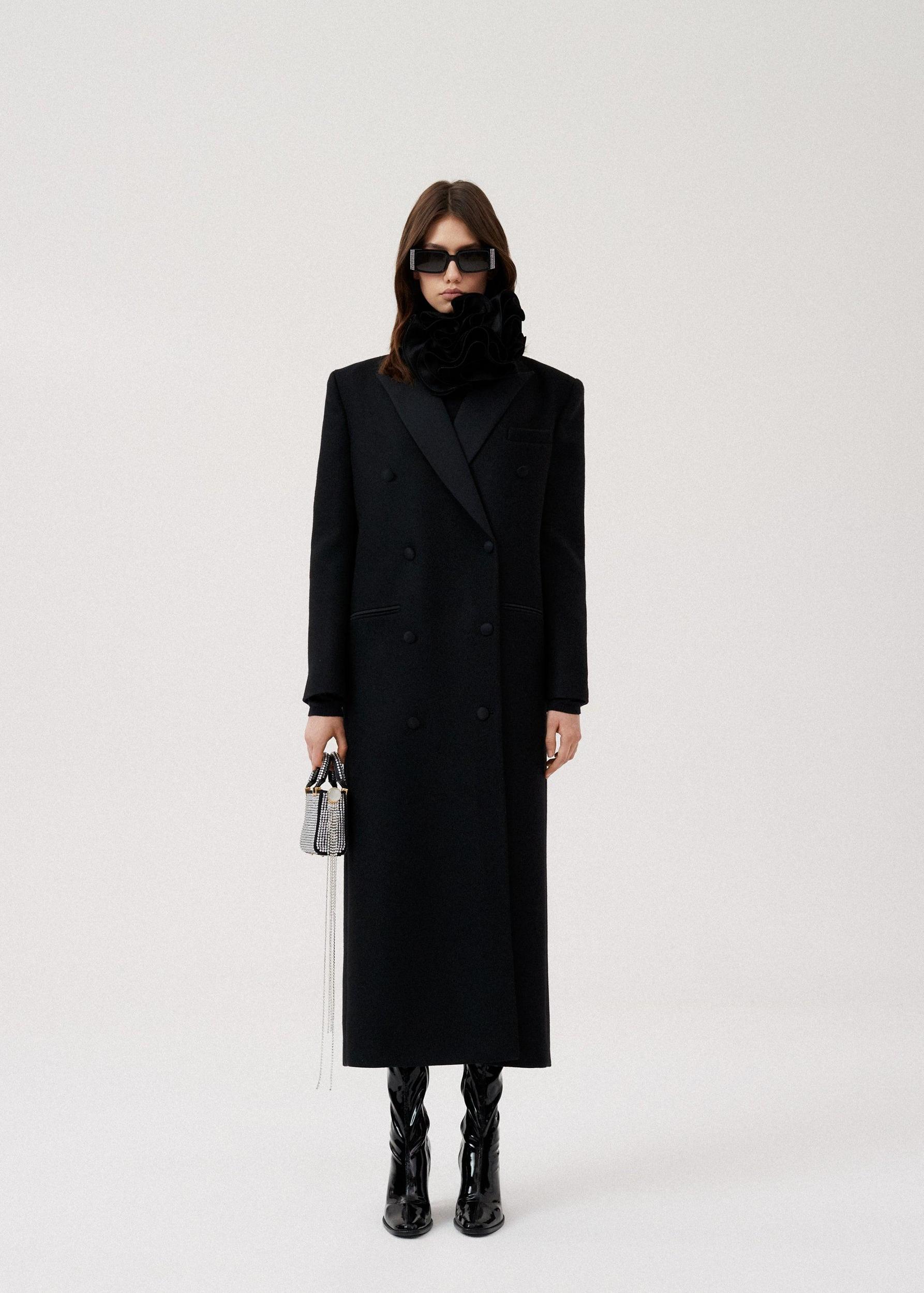 Long classic wool coat in black Product Image
