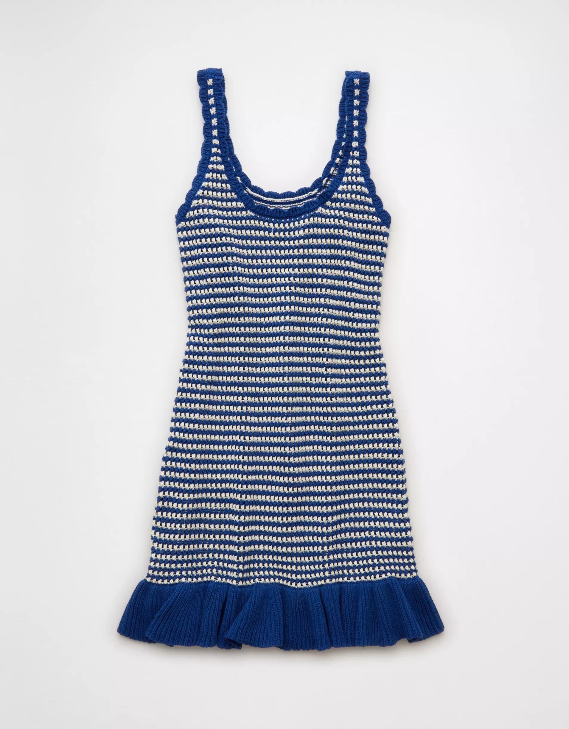 AE Ruffle Hem Striped Mini Sweater Dress Product Image