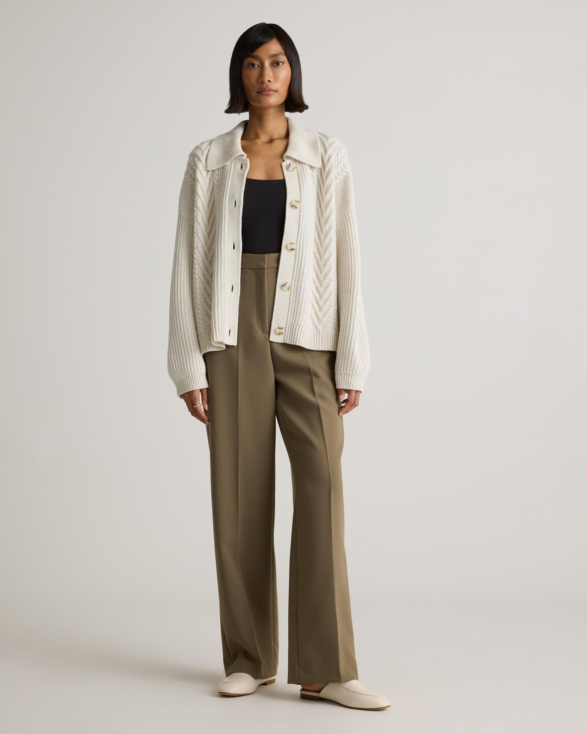 Quince | Women's Australian Merino Wool Collared Cable Cardigan Sweater Product Image