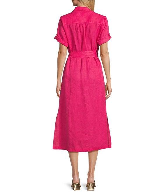 Tommy Bahama Coastalina Point Collar Short Sleeve Linen Midi A-Line Shirt Dress Product Image