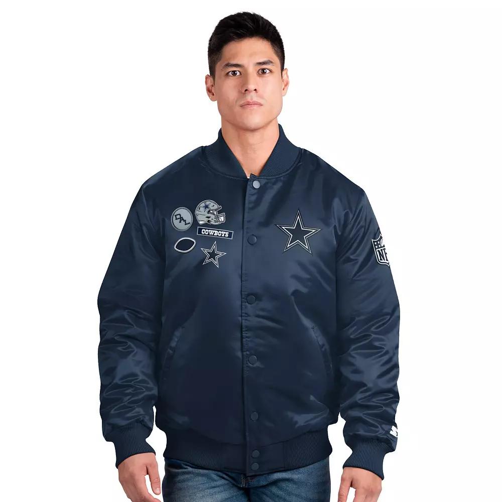 Men's Starter Navy Dallas Cowboys Exclusive Satin Full-Snap Varsity Jacket,  Product Image