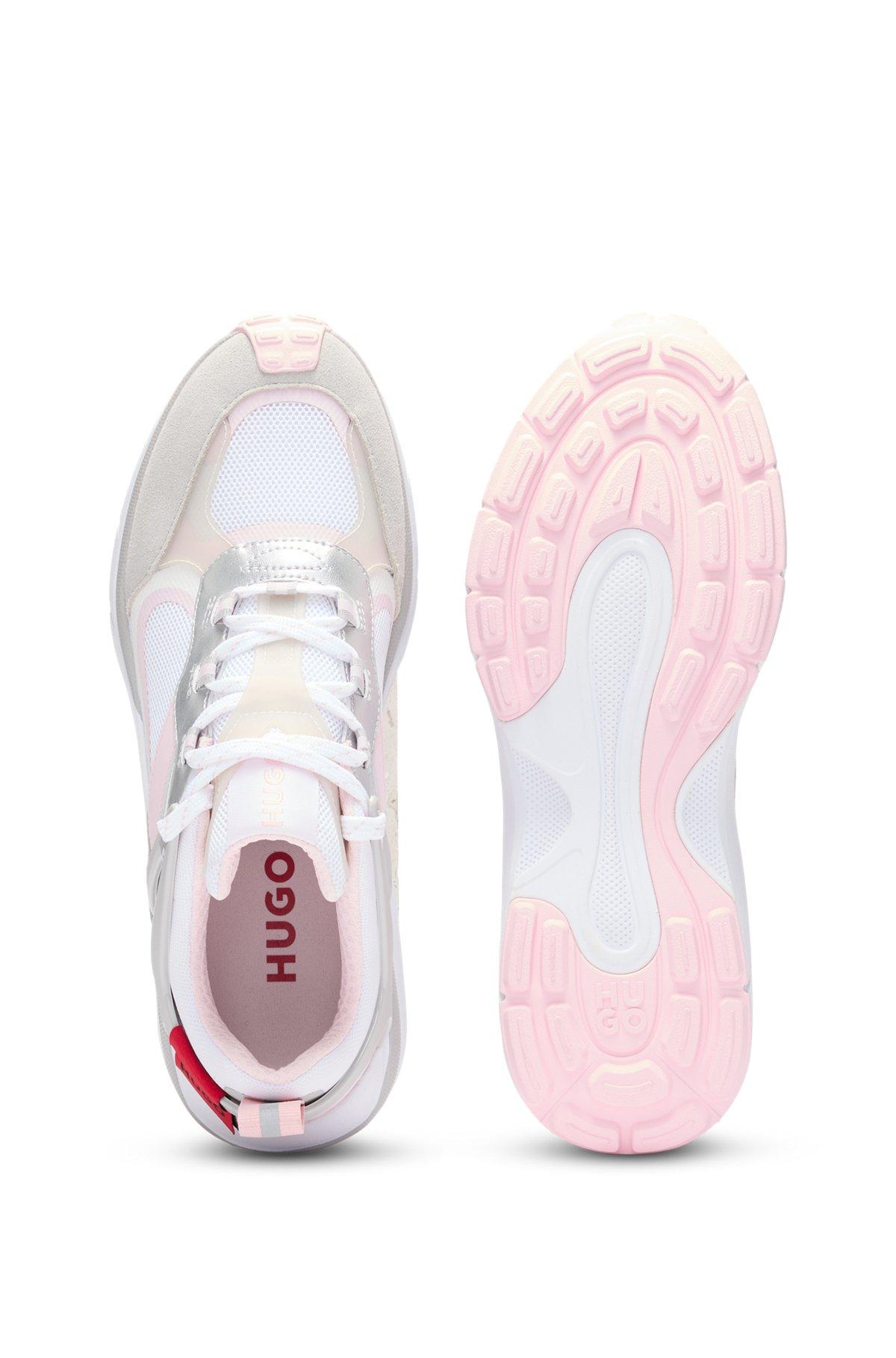 HUGO - Running-inspired trainers with mesh and suede - White Product Image