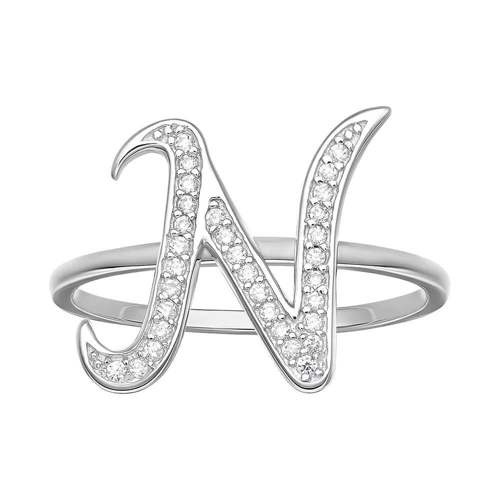 PRIMROSE Sterling Silver Cubic Zirconia Initial Ring, Womens Sterling Silver E Product Image