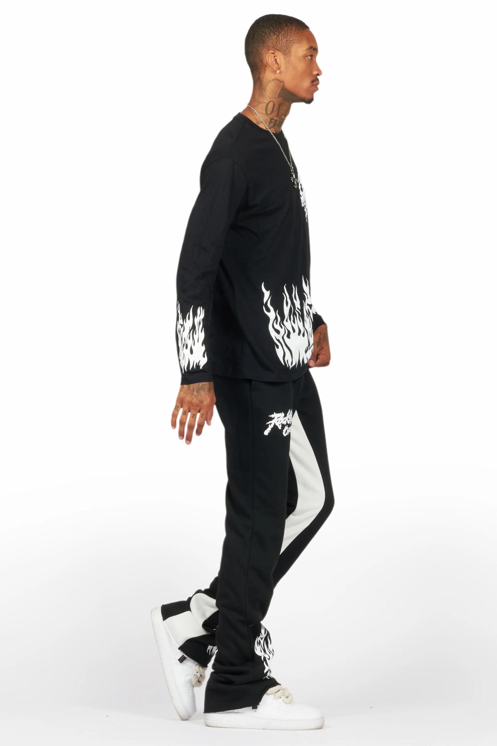 Bubble Black/White Long Sleeve T-Shirt/Baggy Pant Set Male Product Image