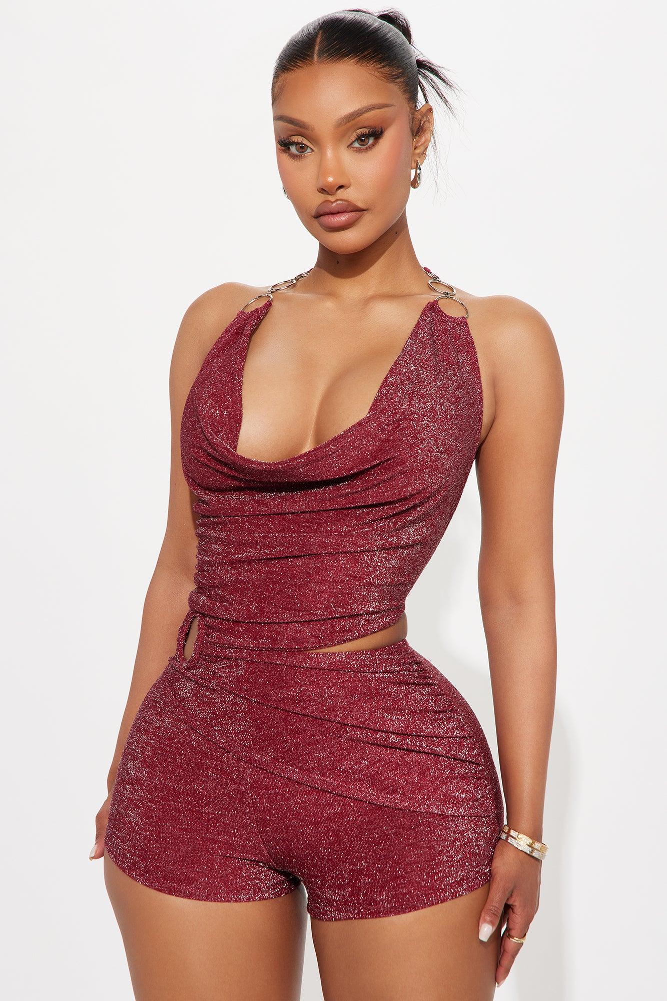 Lola Metallic Halter Romper - Wine Female Product Image
