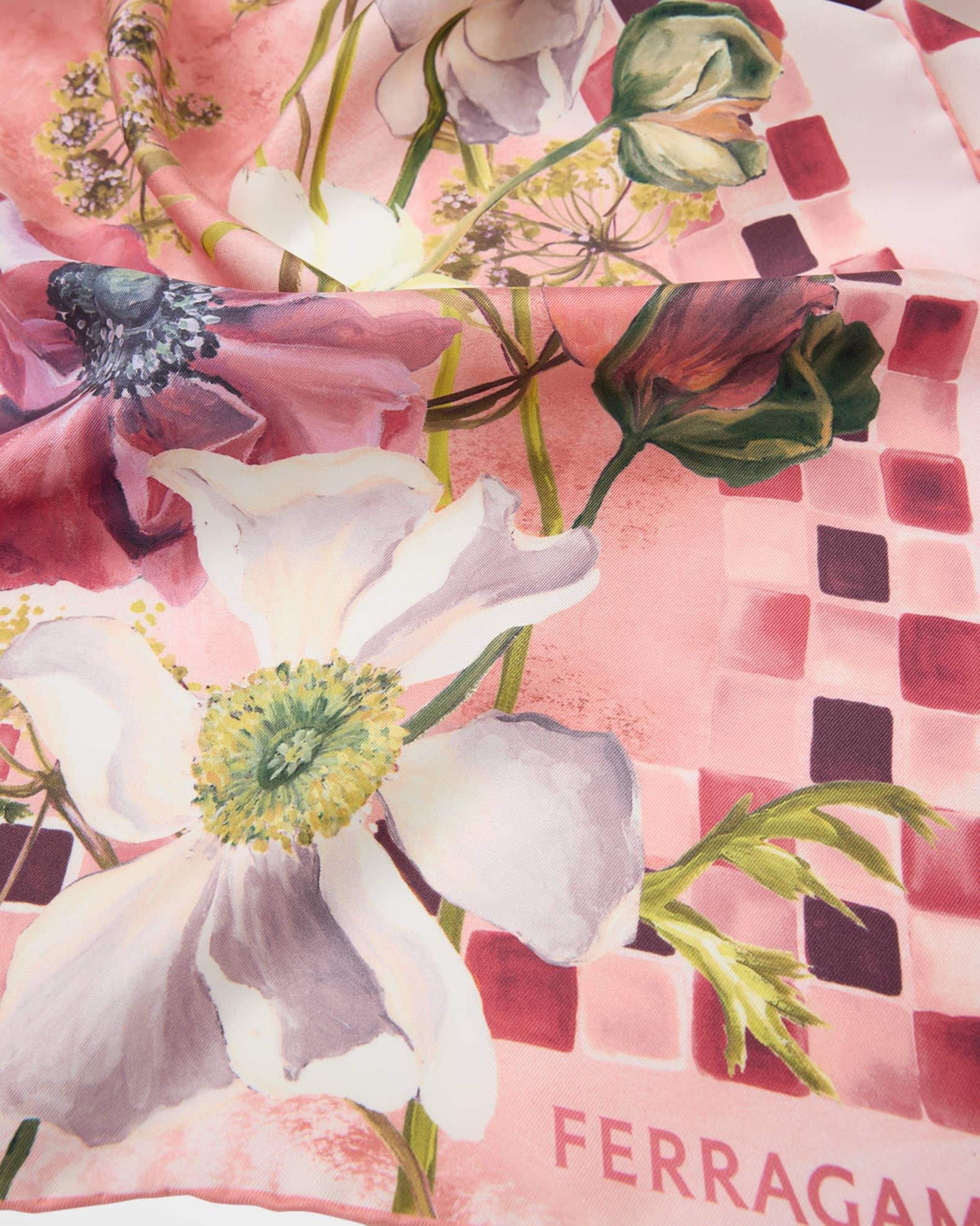 Rosa Flower Print Silk Foulard Scarf Product Image