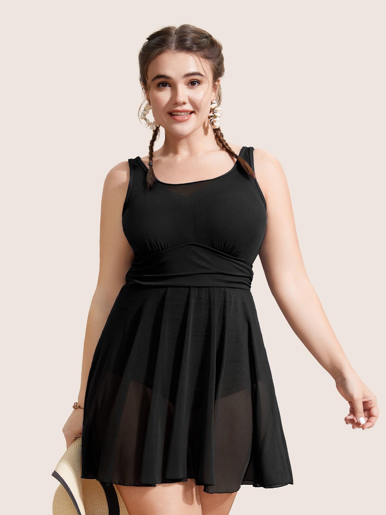 See Through Patchwork Gathered Swim Dress Female Product Image