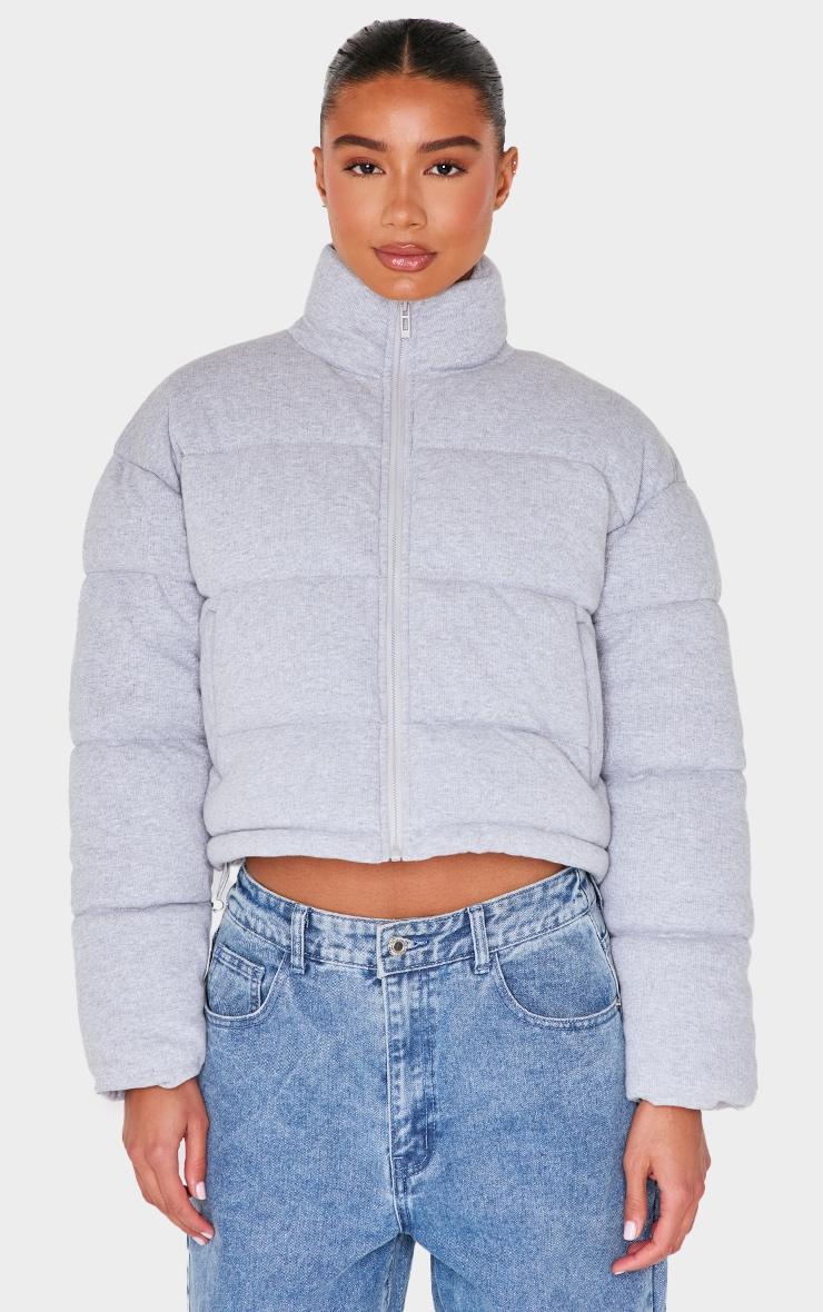  Grey Knit Jersey Cropped Padded Jacket Product Image