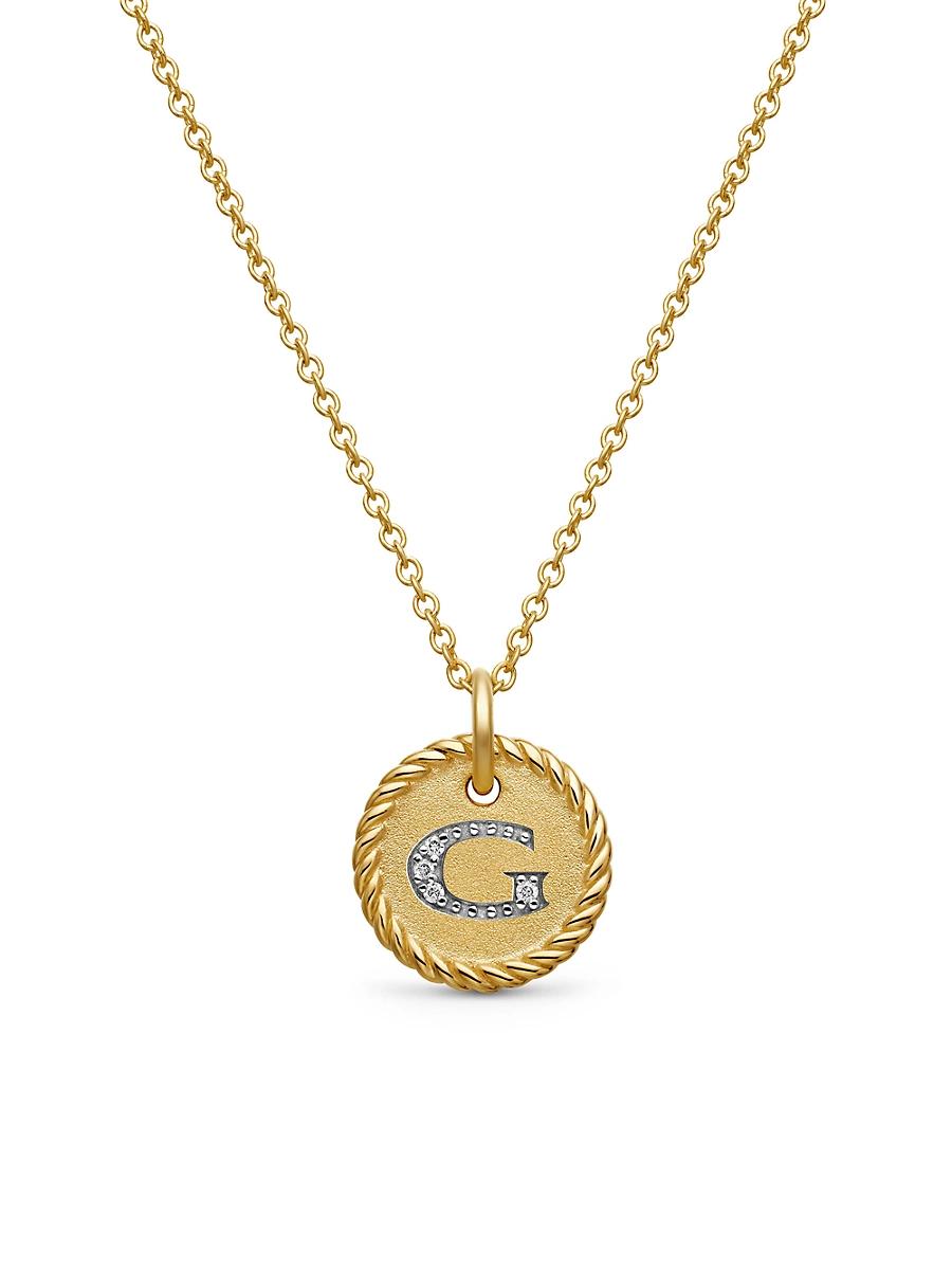 Womens Initial Charm Necklace in 18K Yellow Gold with Pav Diamonds Product Image