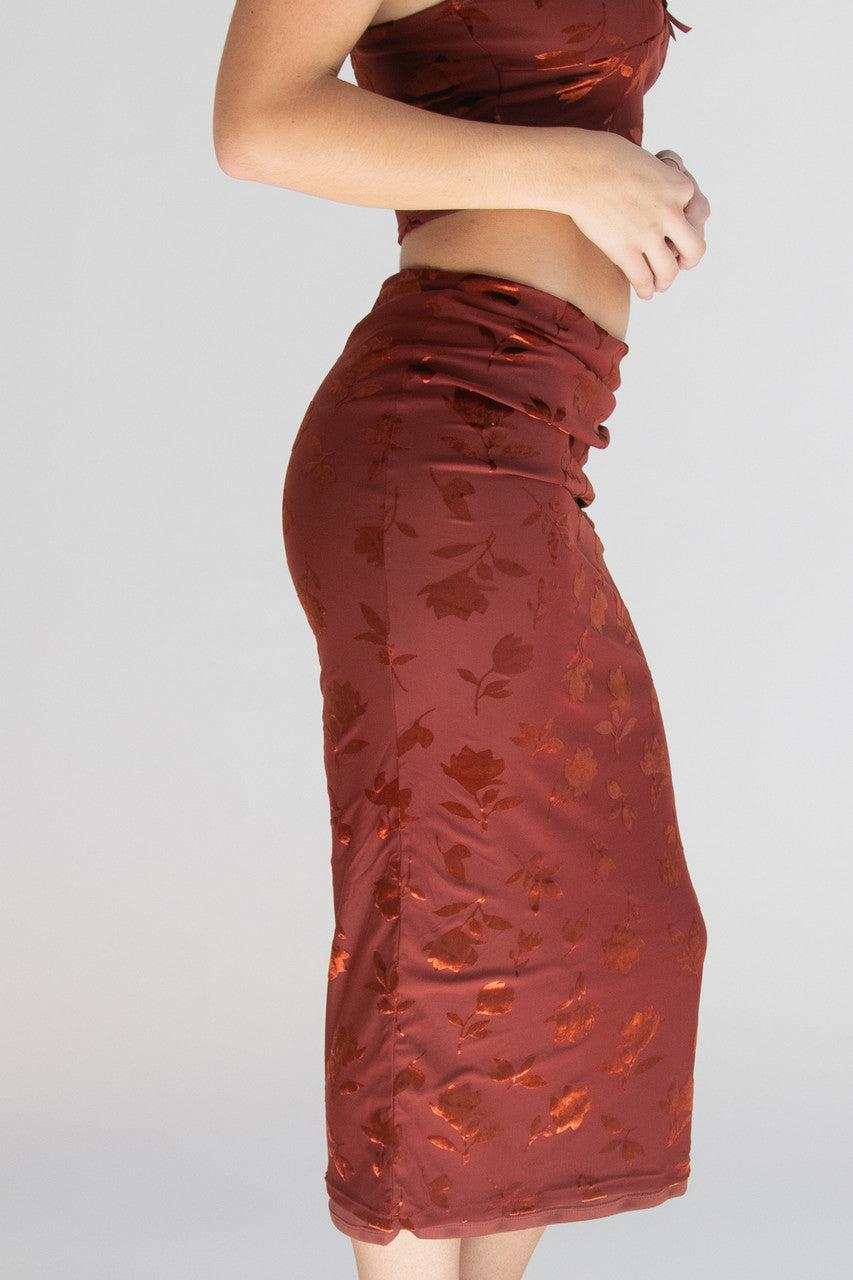 Floral Velvet Burnout Maxi Skirt Product Image