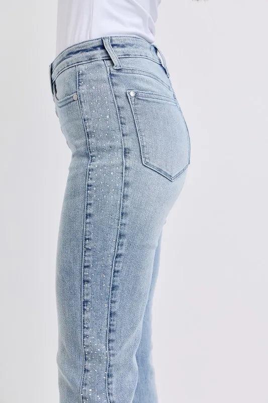 88895   Kora Mid Rise Rhinestone Side Panel Detail Flare Judy Blue Jeans Product Image