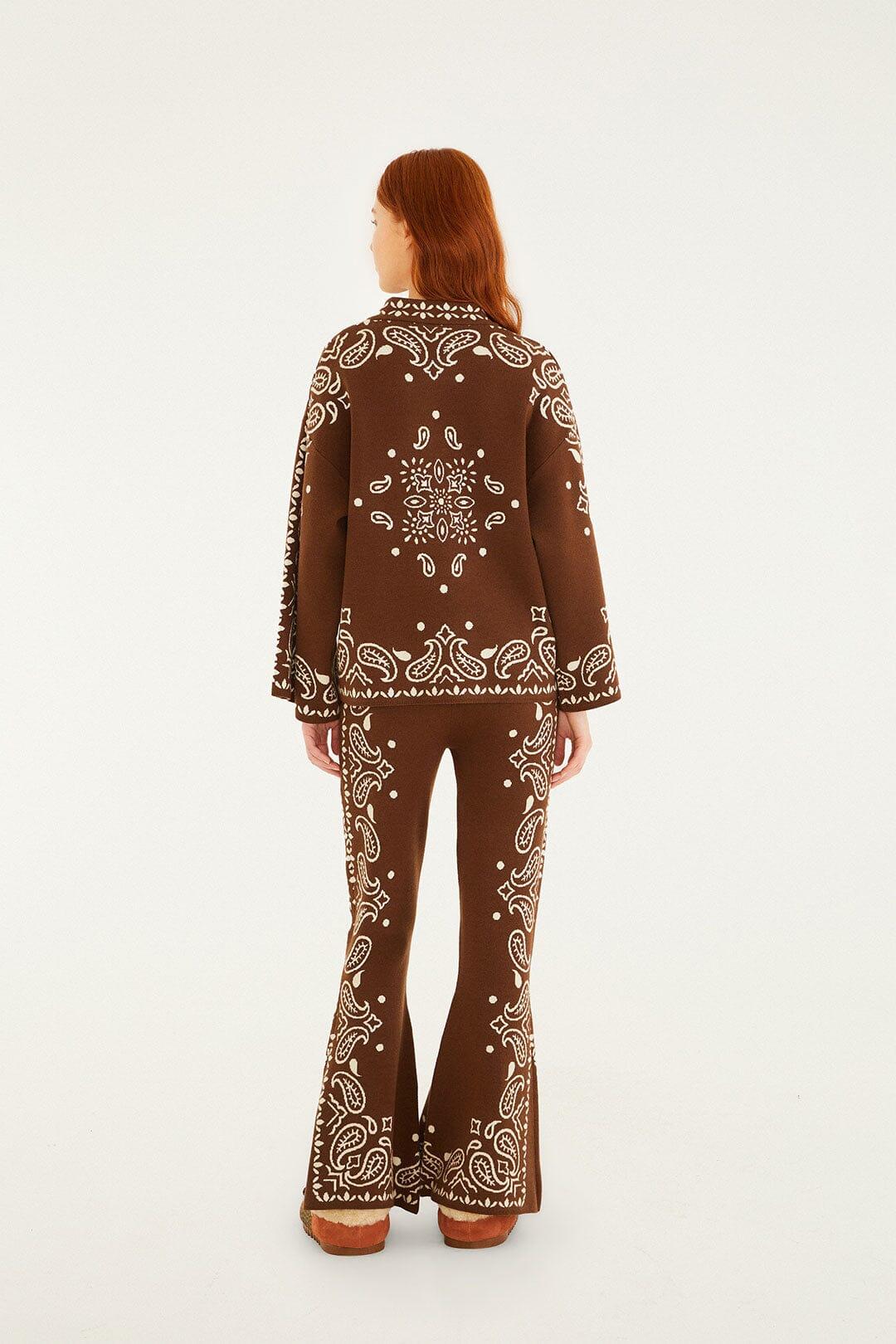 Brown Bohemian Paisley Flare Knit Pants Product Image