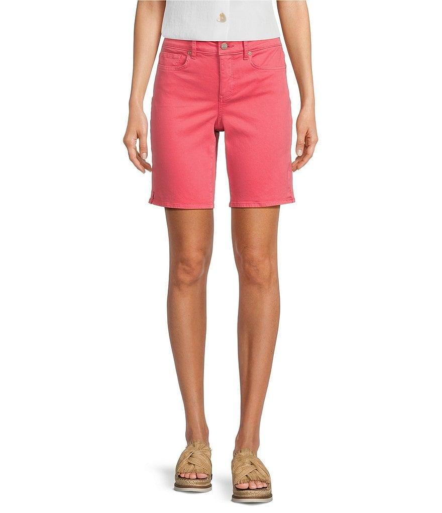 NYDJ Ella Crepe Valley Print Slim Fit Mid Rise Slit Hem Stretch Denim Shorts Product Image