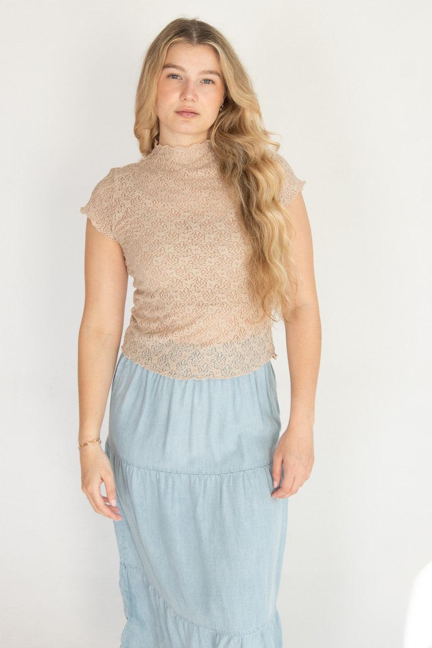 Mock Neck Lace Tee Product Image