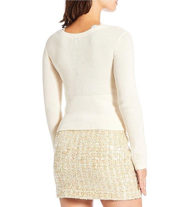Gianni Bini Lace Detail V-Neck Long Sleeve Sweater Cardigan Product Image