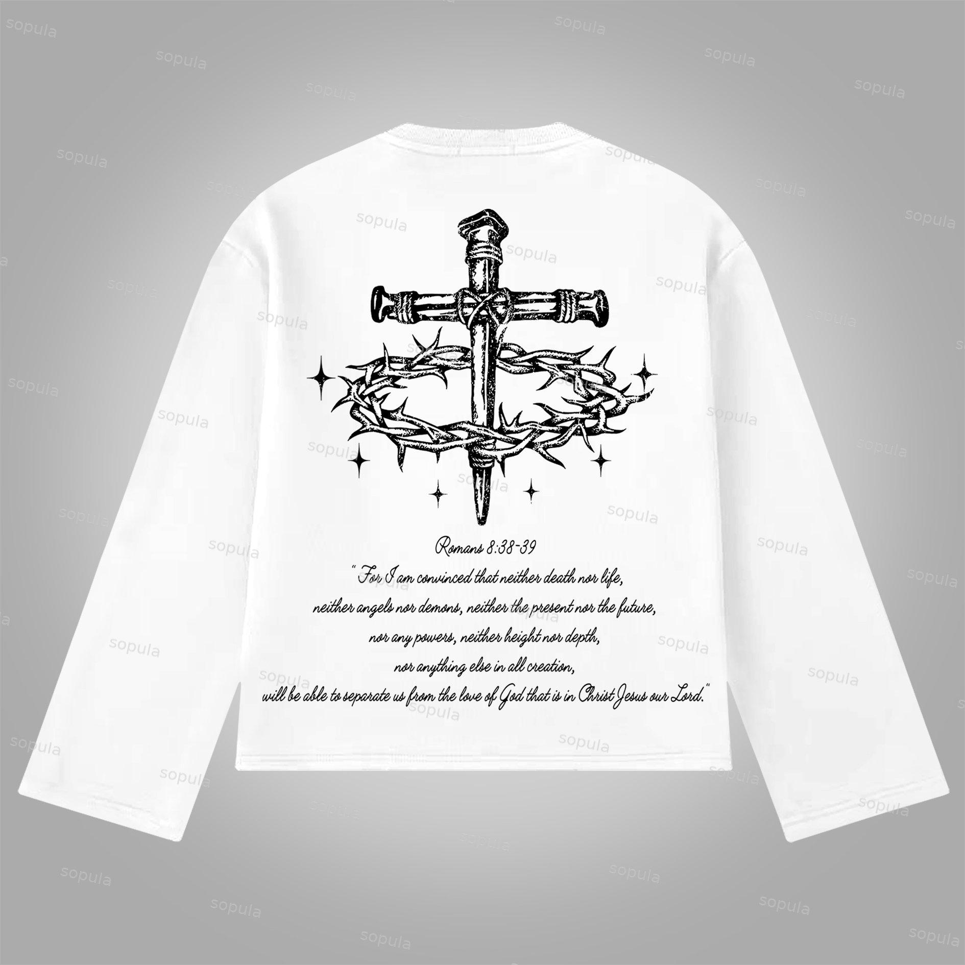 Sopula Jesus Portrait Cross Bible Graphic Print Cotton Long Sleeve T-Shirt Product Image