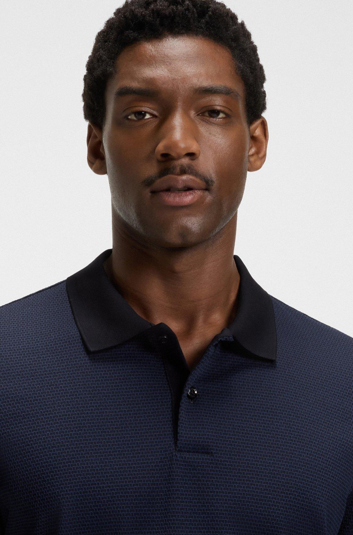 Mercerized-cotton polo shirt with geometric jacquard Product Image