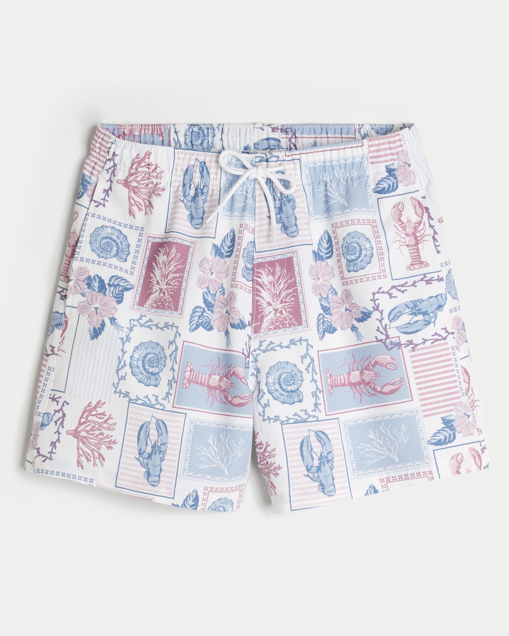 Mid-Thigh Seersucker Volley Swim Trunks Product Image