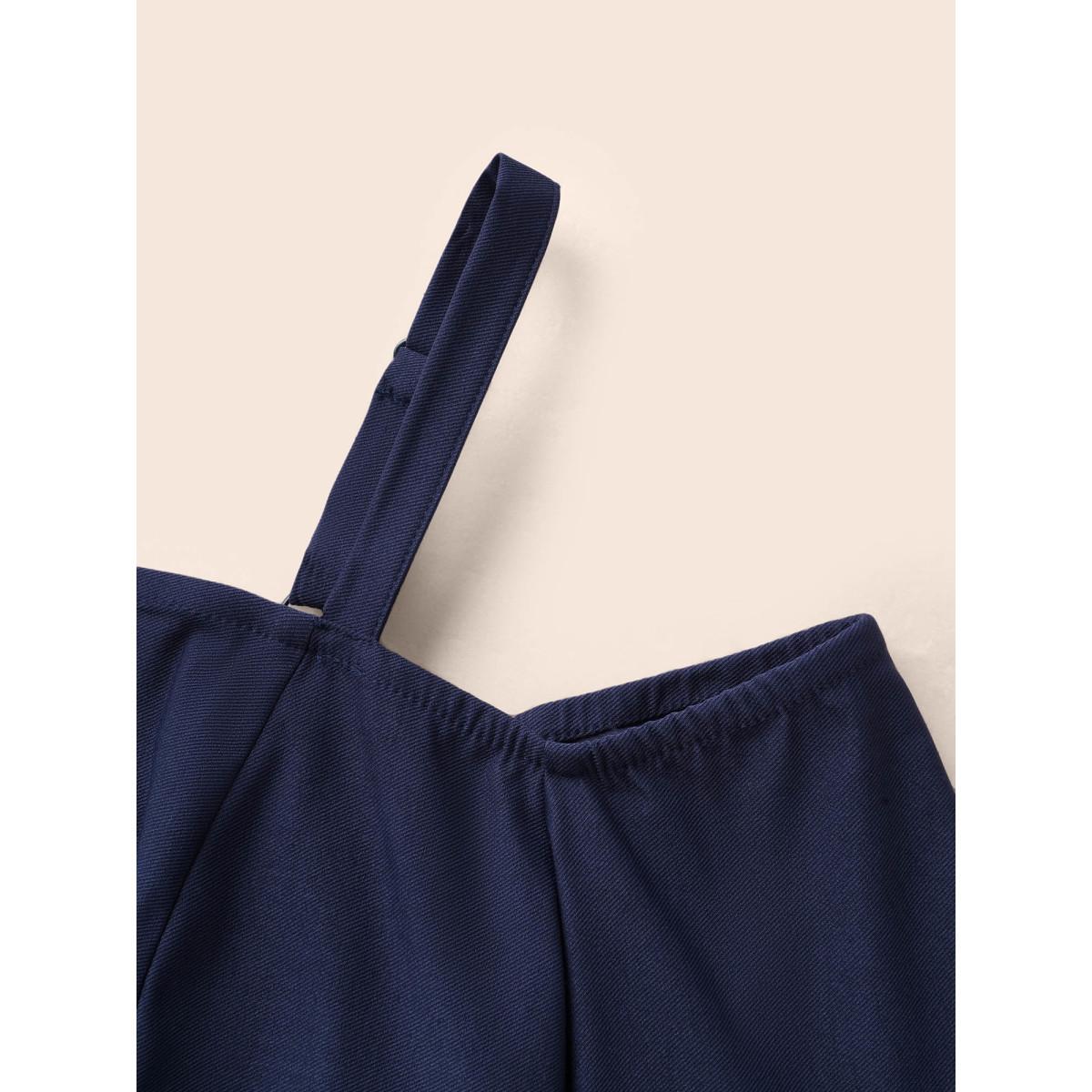 Plus Size Stretch Woven One-Shoulder Midi Dress DarkBlue Women At the Office Button One-shoulder neck Long Sleeve Curvy BloomChic 28/5X Product Image