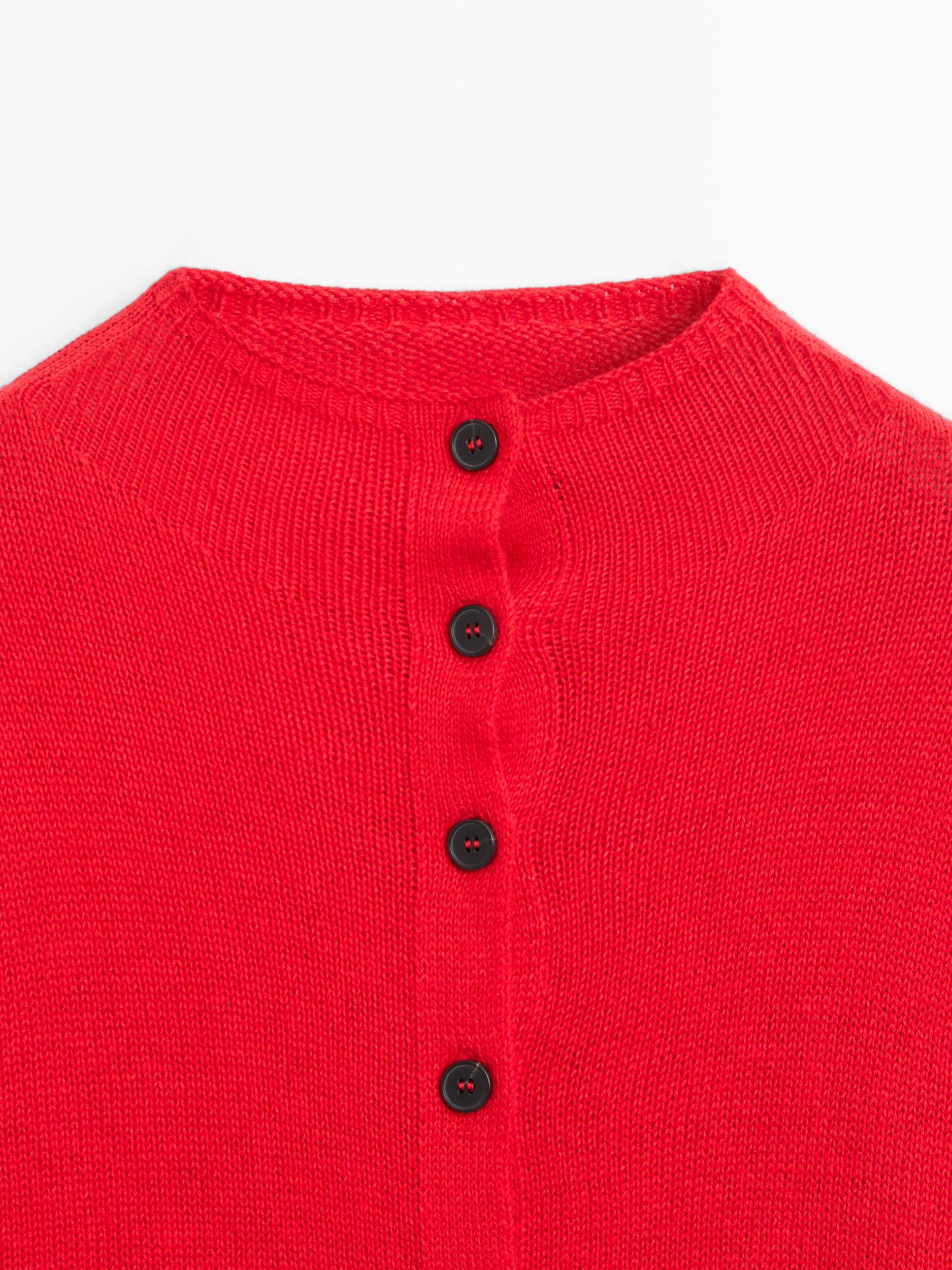 Wool and linen mock turtleneck cardigan Product Image