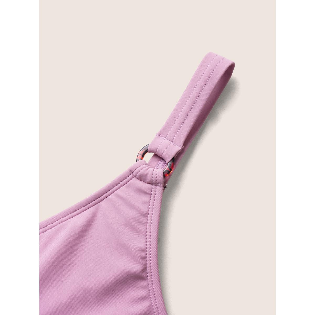 Plus Size Overlap Collar Plain Slit Hem Swim Dress Women's Swimwear Lilac Beach Bodycon Overlap Collar High stretch Curve Swim Dresses BloomChic 30/6X Product Image