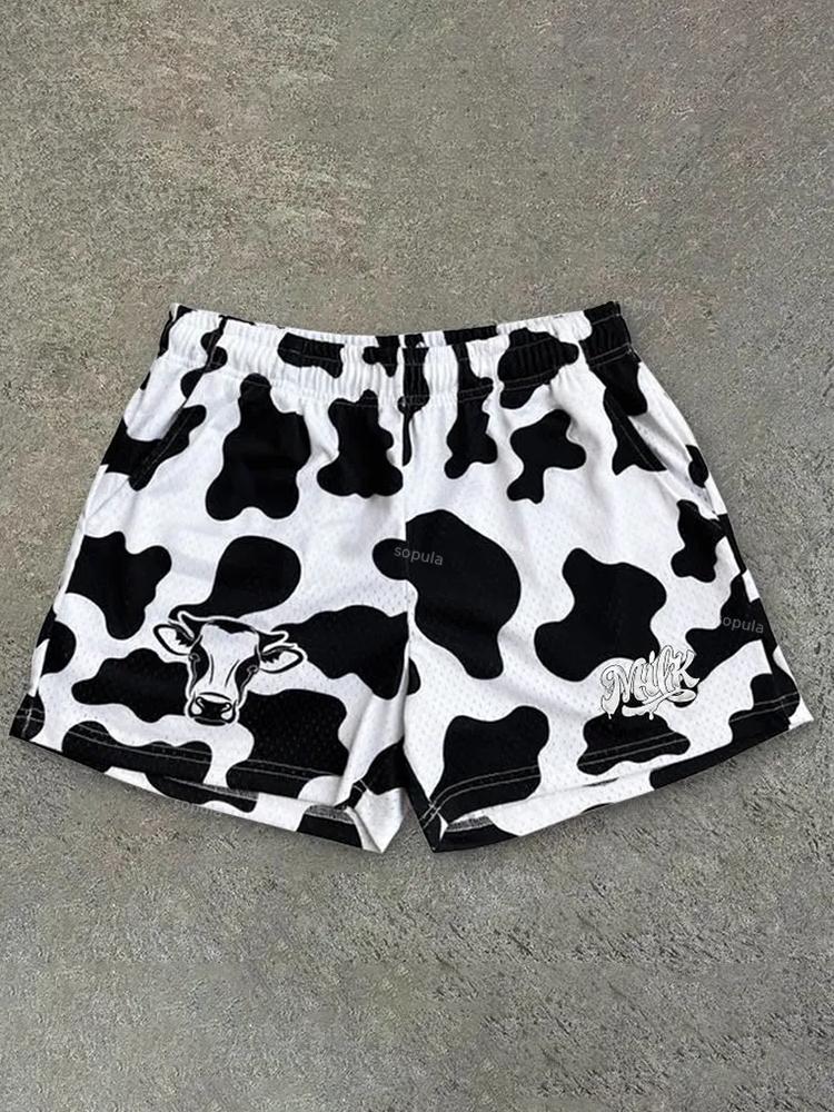 Vintage Milk Cow Art Graphics Mesh Shorts Product Image