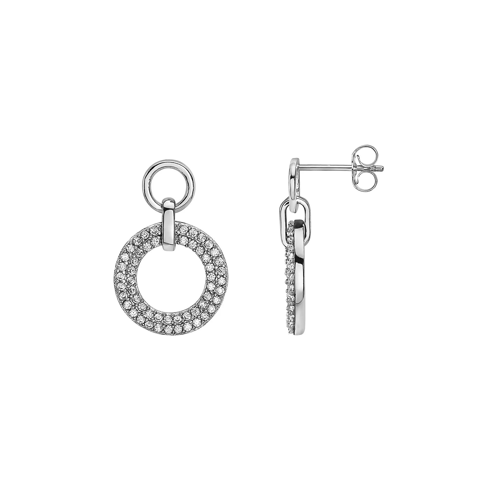 Sterling Silver Cubic Zirconia Circle Drop Earrings, Womens Product Image