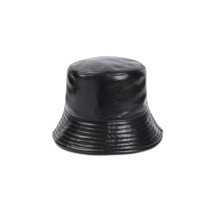 CHLOÉ Embossed Logo Bucket Hat In Shiny Calf Leather In Black Product Image