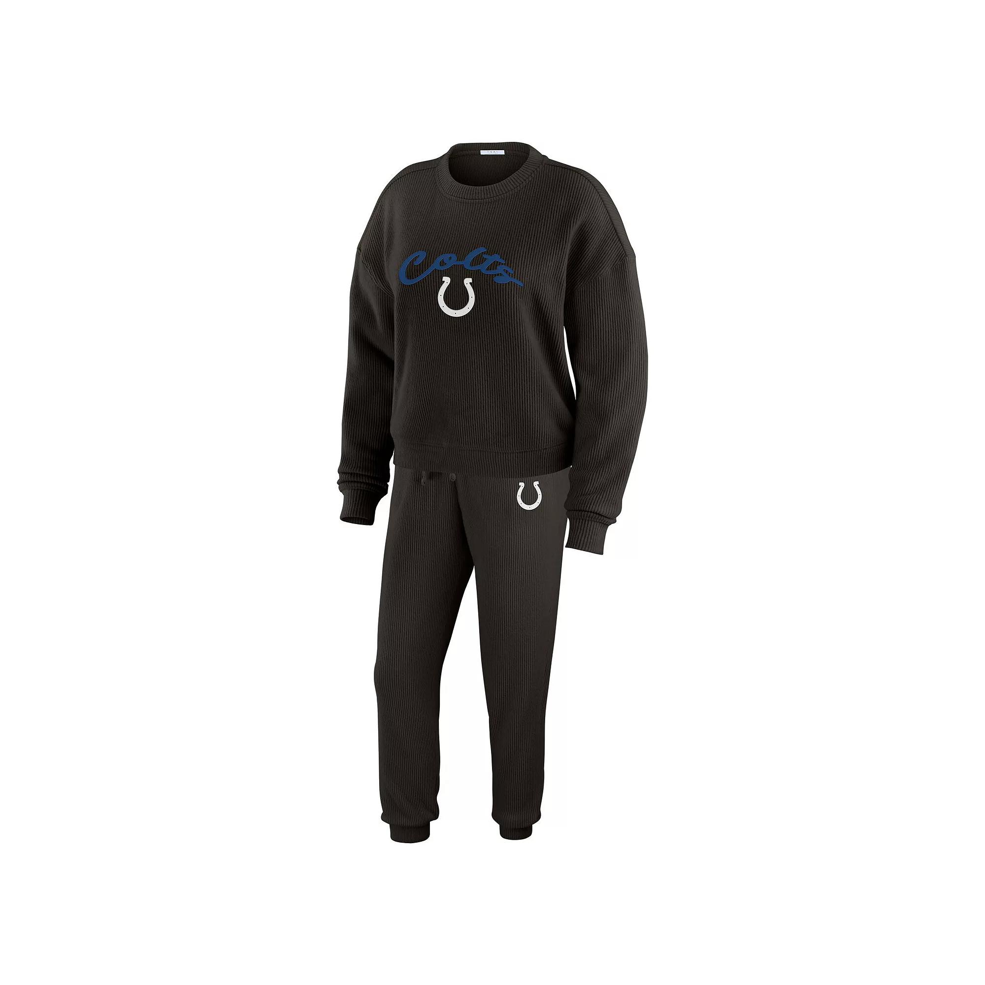 Women's WEAR by Erin Andrews  Cream Indianapolis Colts Knitted Tri-Blend Long Sleeve T-Shirt & Pants Lounge Set, Size: XS, Black Product Image