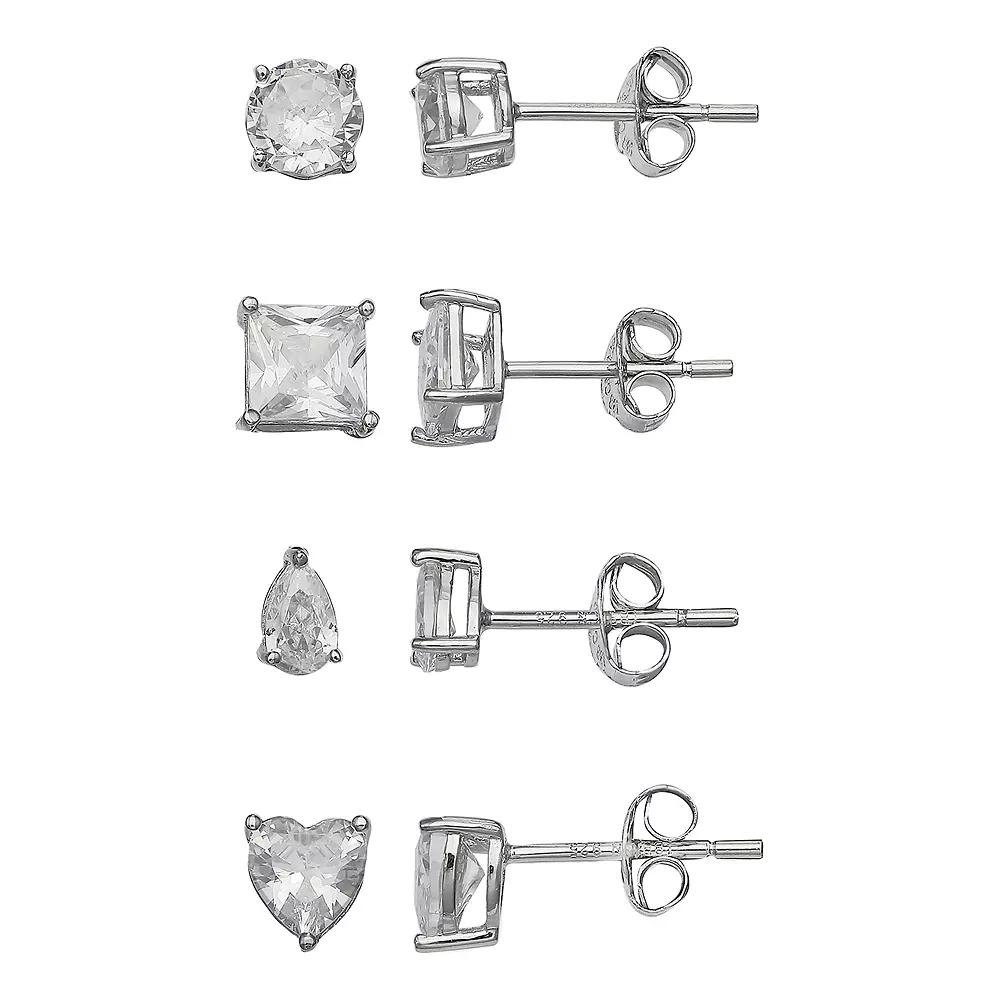PRIMROSE Sterling Silver Cubic Zirconia Earring Set, Women's, Silver Tone Product Image