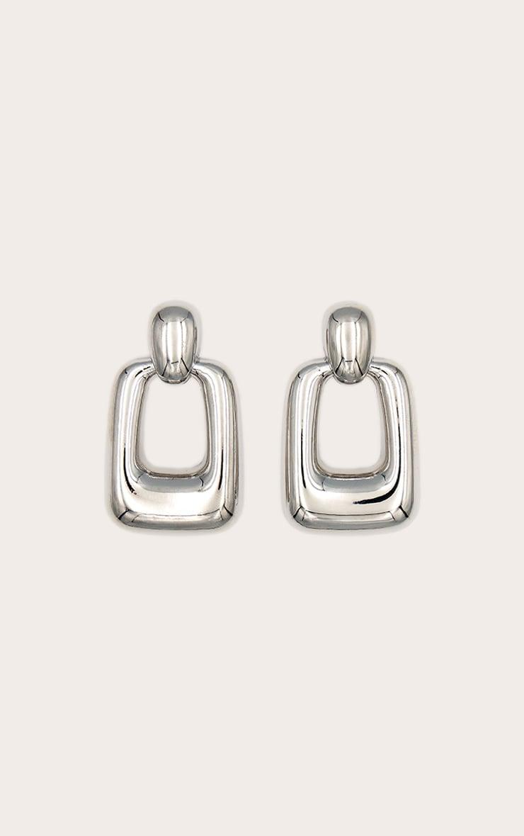 Silver Chunky Rectangle Cut Out Statement Earrings Product Image
