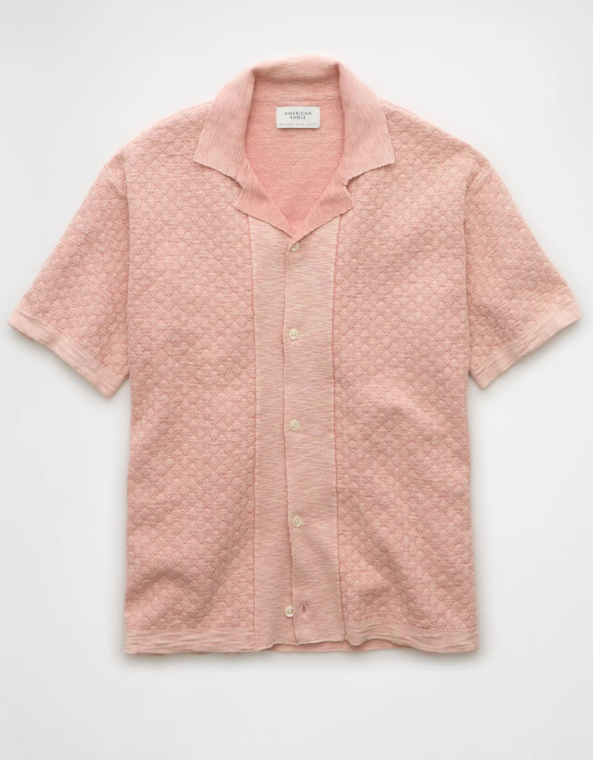 AE Weekend Jacquard Button-Up Sweater Polo Shirt Product Image