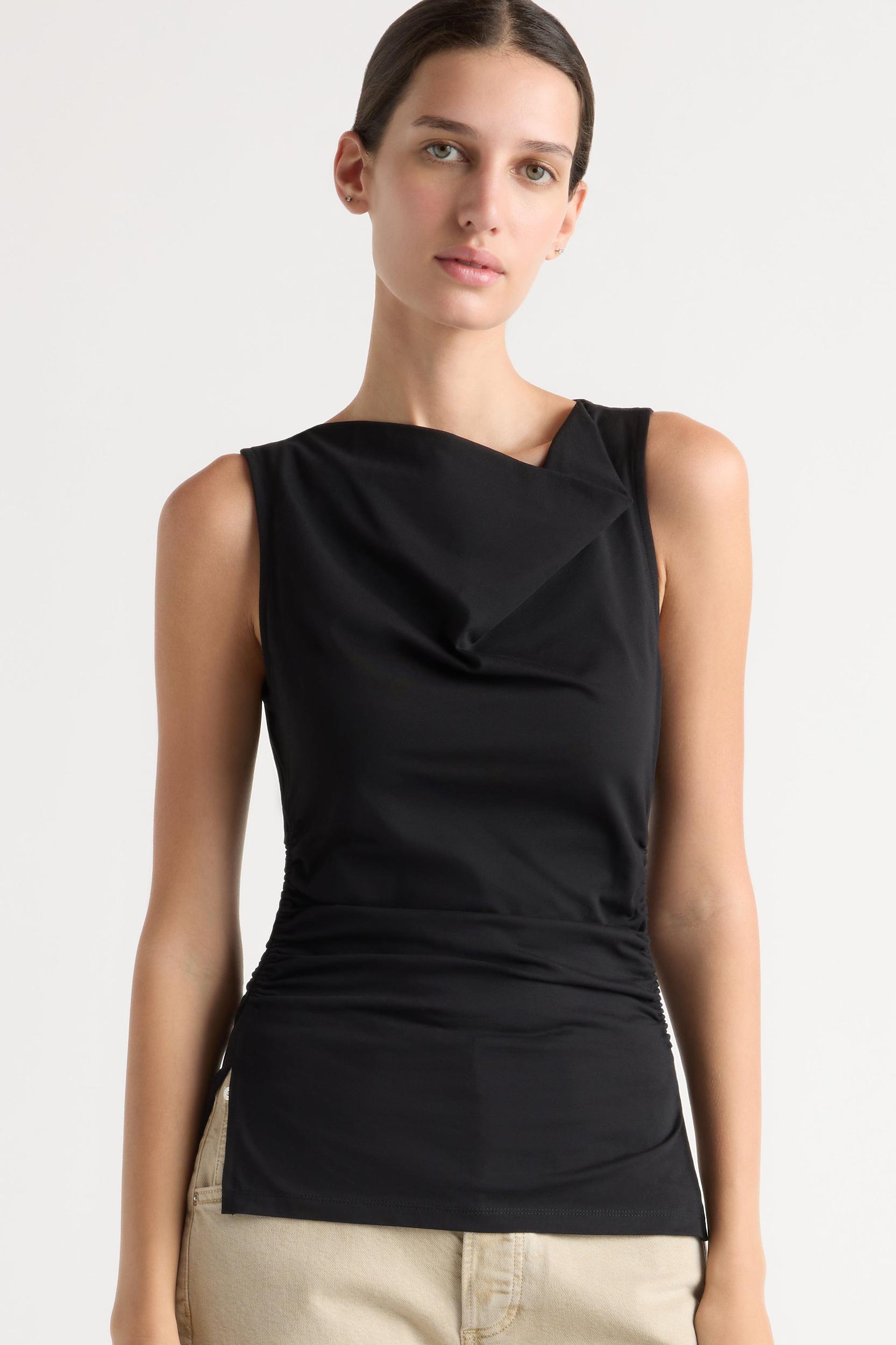 Josie Shirred-Side Cowl-Neck Tee Product Image