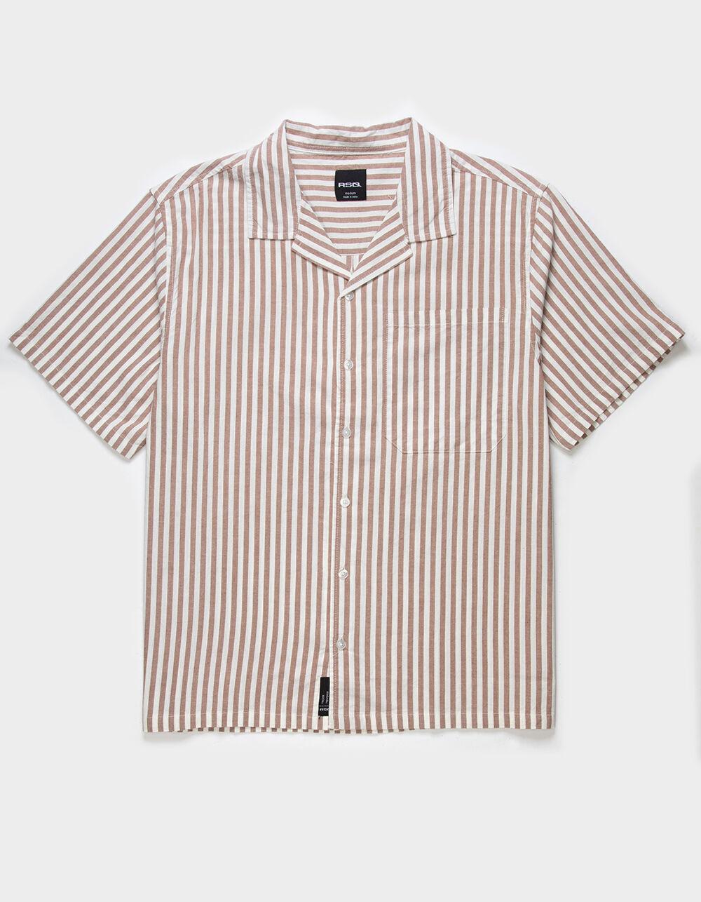 RSQ Mens Stripe Oxford Camp Shirt  - BROWN Product Image