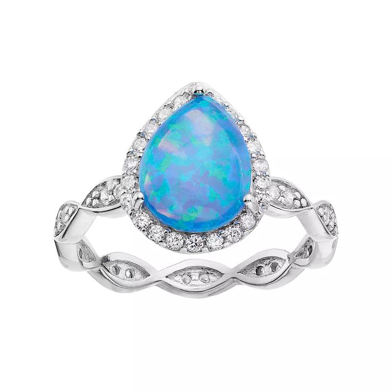 Sophie Miller Sterling Silver Lab-Created Blue Opal & Cubic Zirconia Pear Ring, Women's,  Product Image