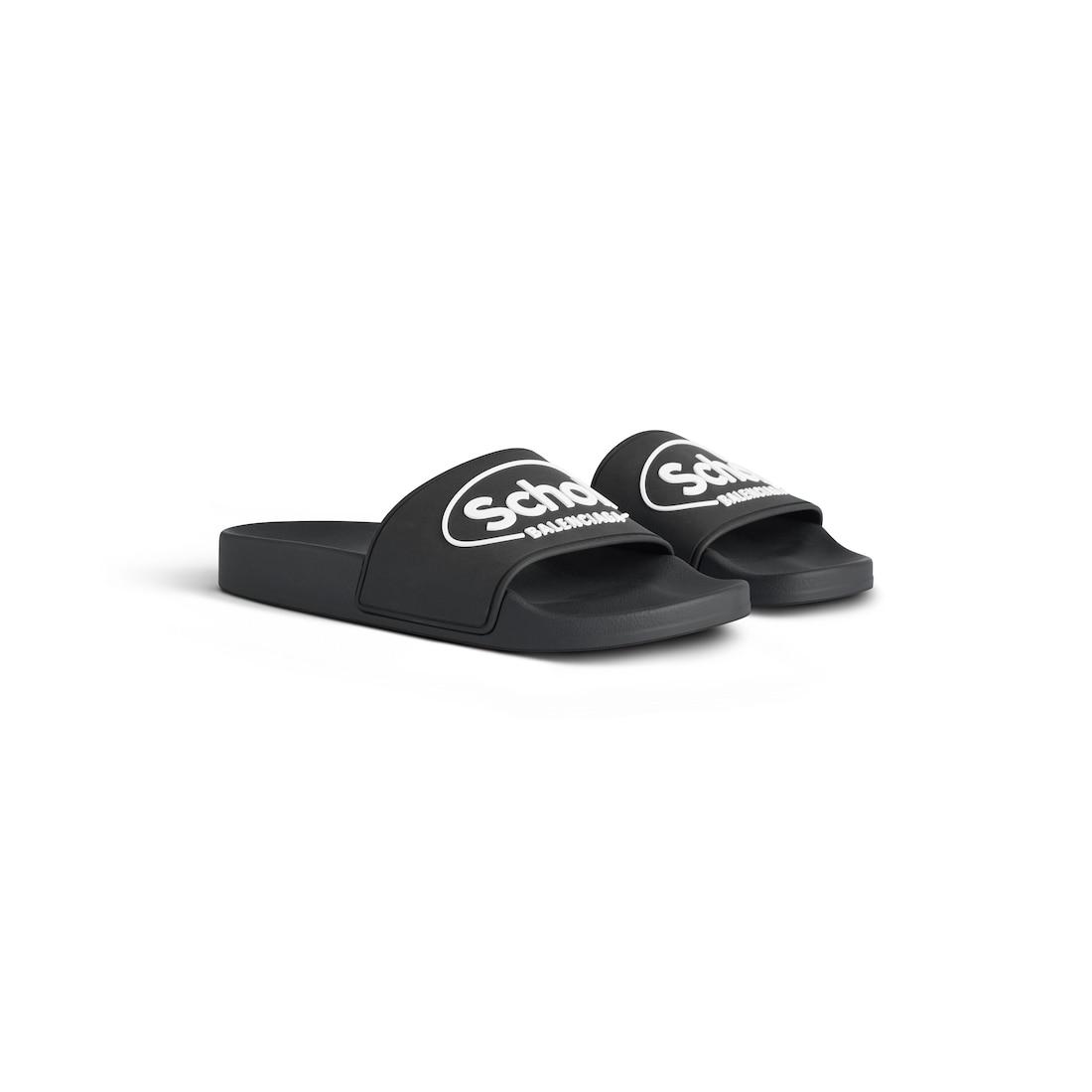 Men's Balenciaga I Scholl Pool Slide Sandal in Black/white Product Image