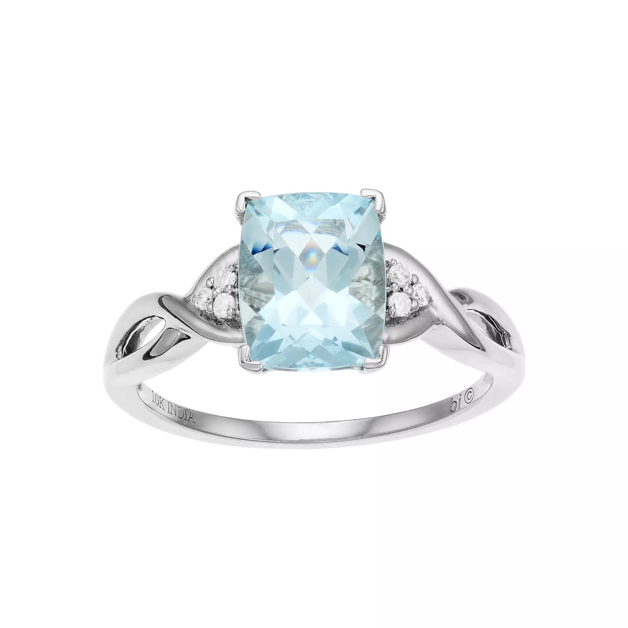 Gemminded 10k White Gold Aquamarine Diamond Accent Ring, Women's, Size: 7, 10k Whgold Product Image