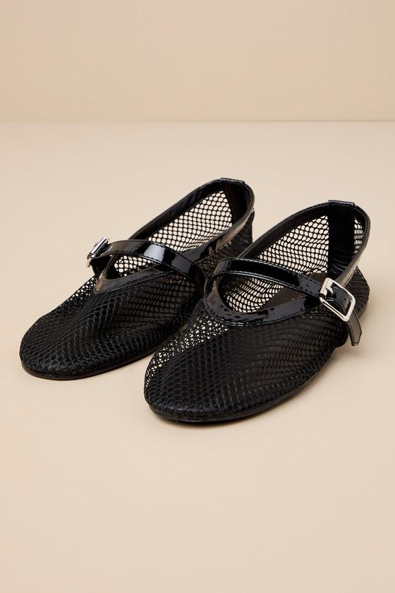 Nolita Black Mesh Buckle Ballet Flats Product Image