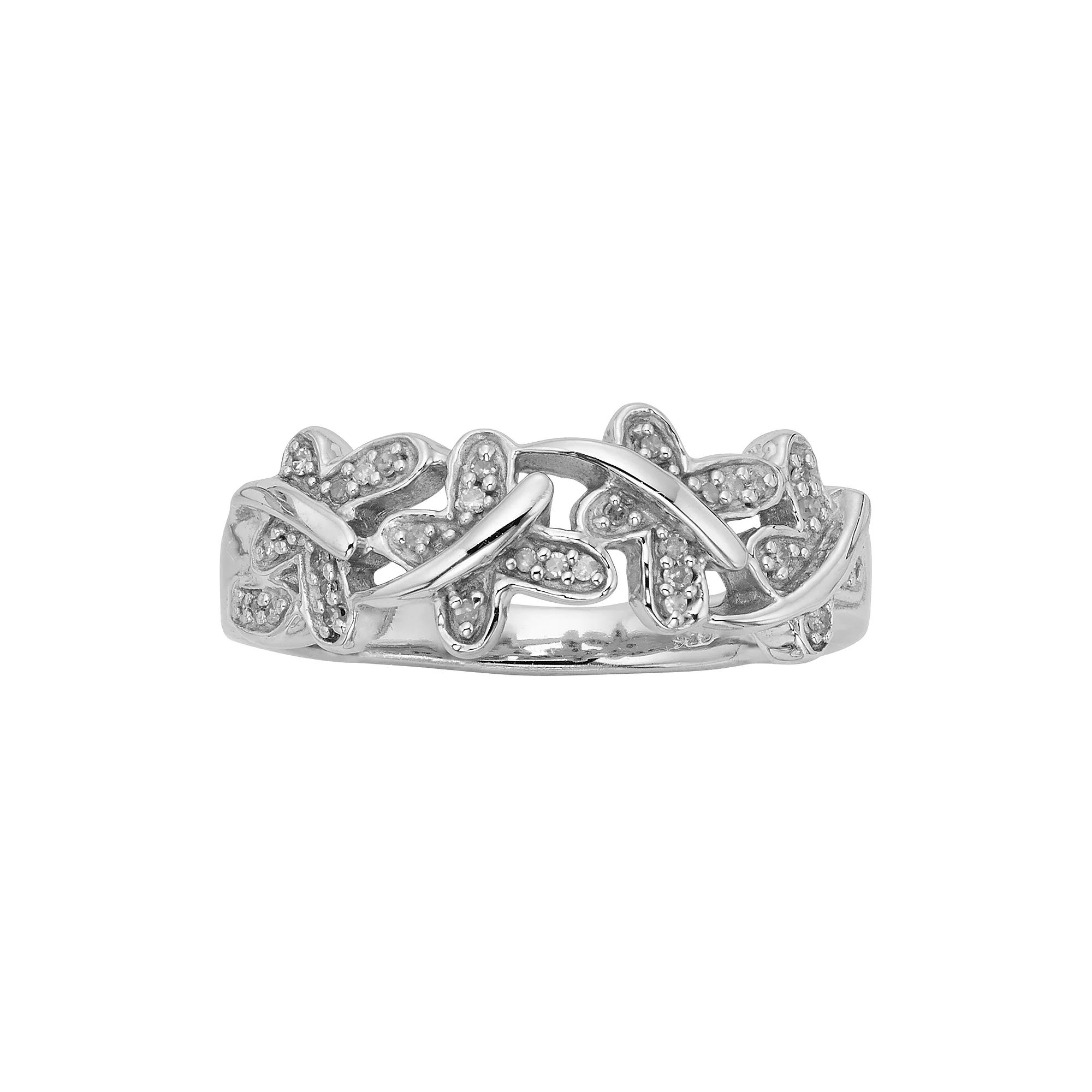 Jewelexcess Sterling Silver 1/10-ct. T.W. Diamond Butterfly Ring, Women's, Size: 6, White Product Image