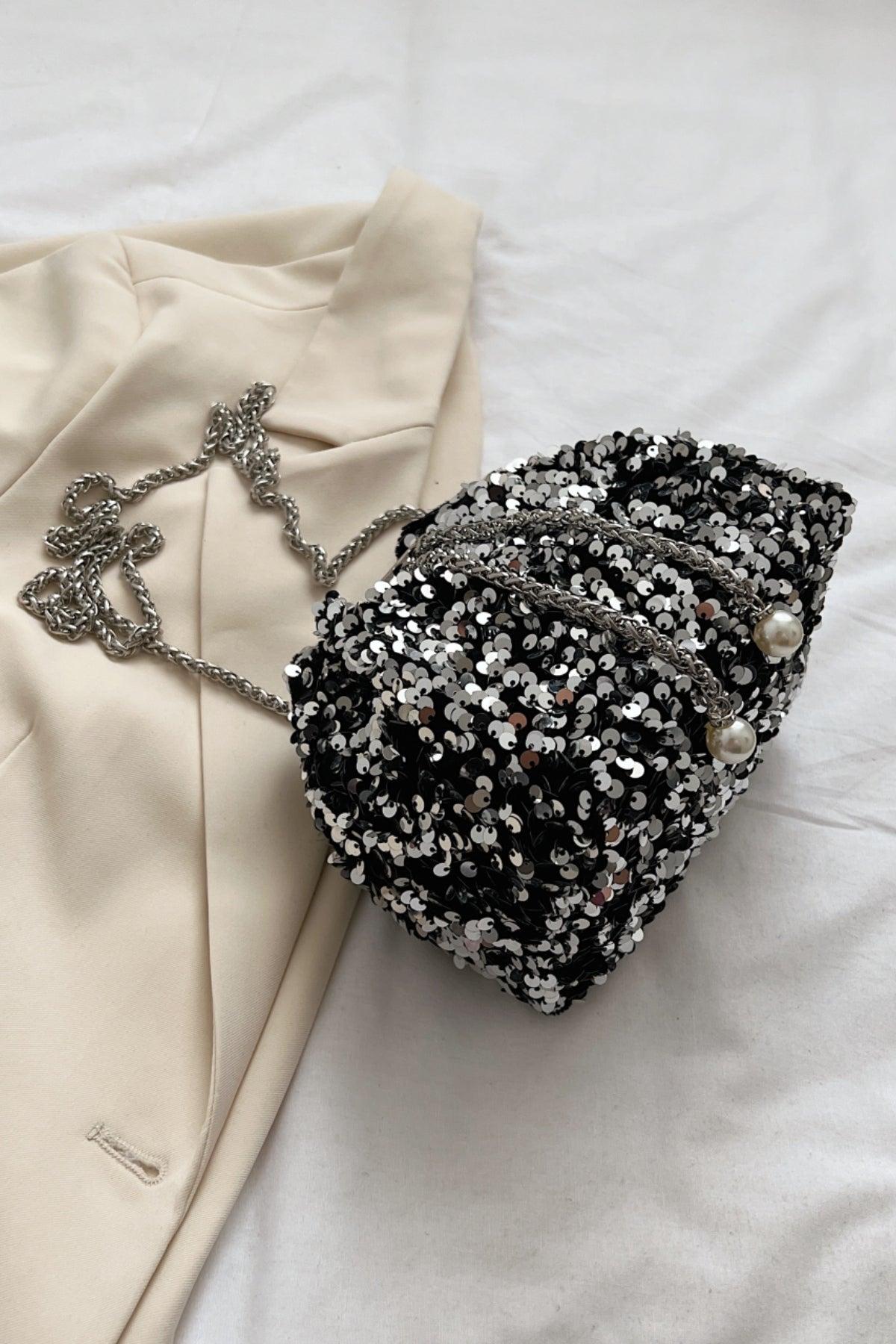 Sequin Chain Drawstring Bucket Bag Product Image