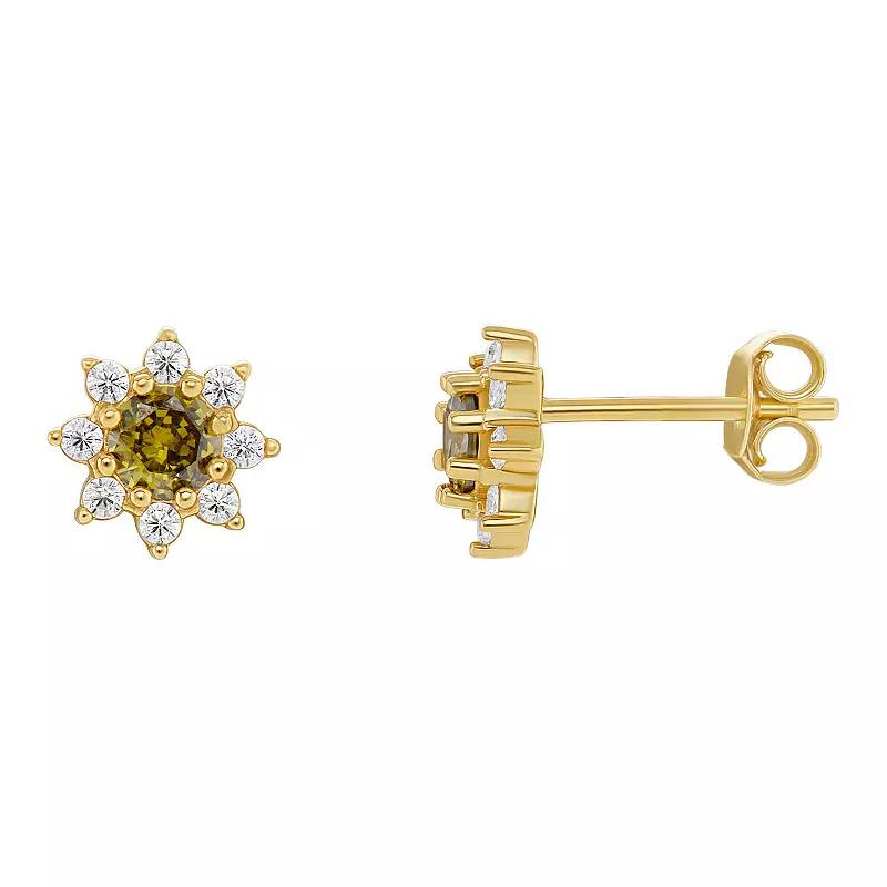 PRIMROSE Birthstone Cubic Zirconia Flower Stud Earrings, Women's, Gold Tone Aug Product Image