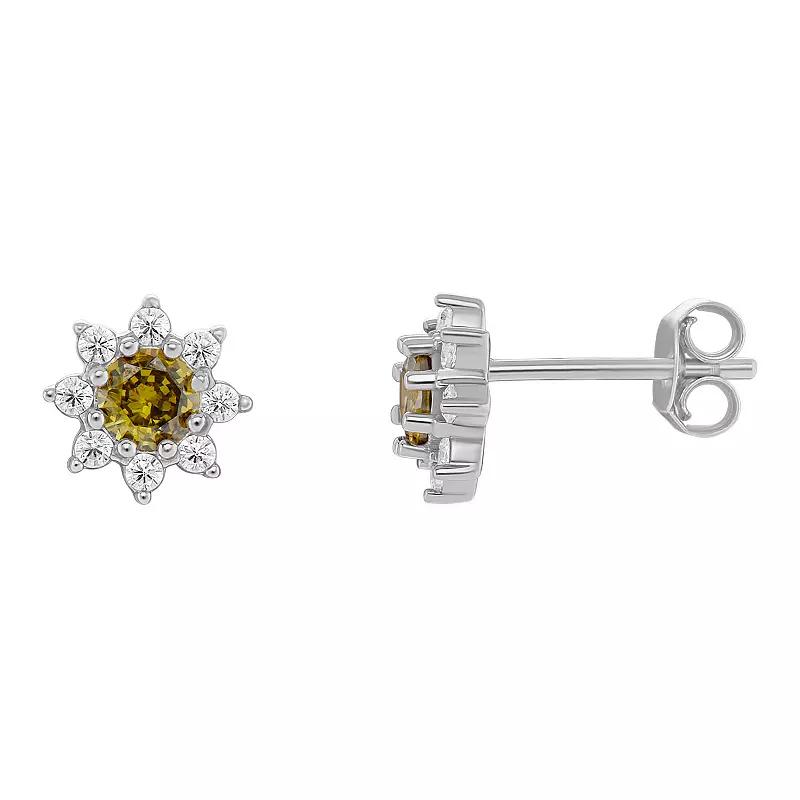 PRIMROSE Birthstone Cubic Zirconia Flower Stud Earrings, Women's, Gold Tone Aug Product Image