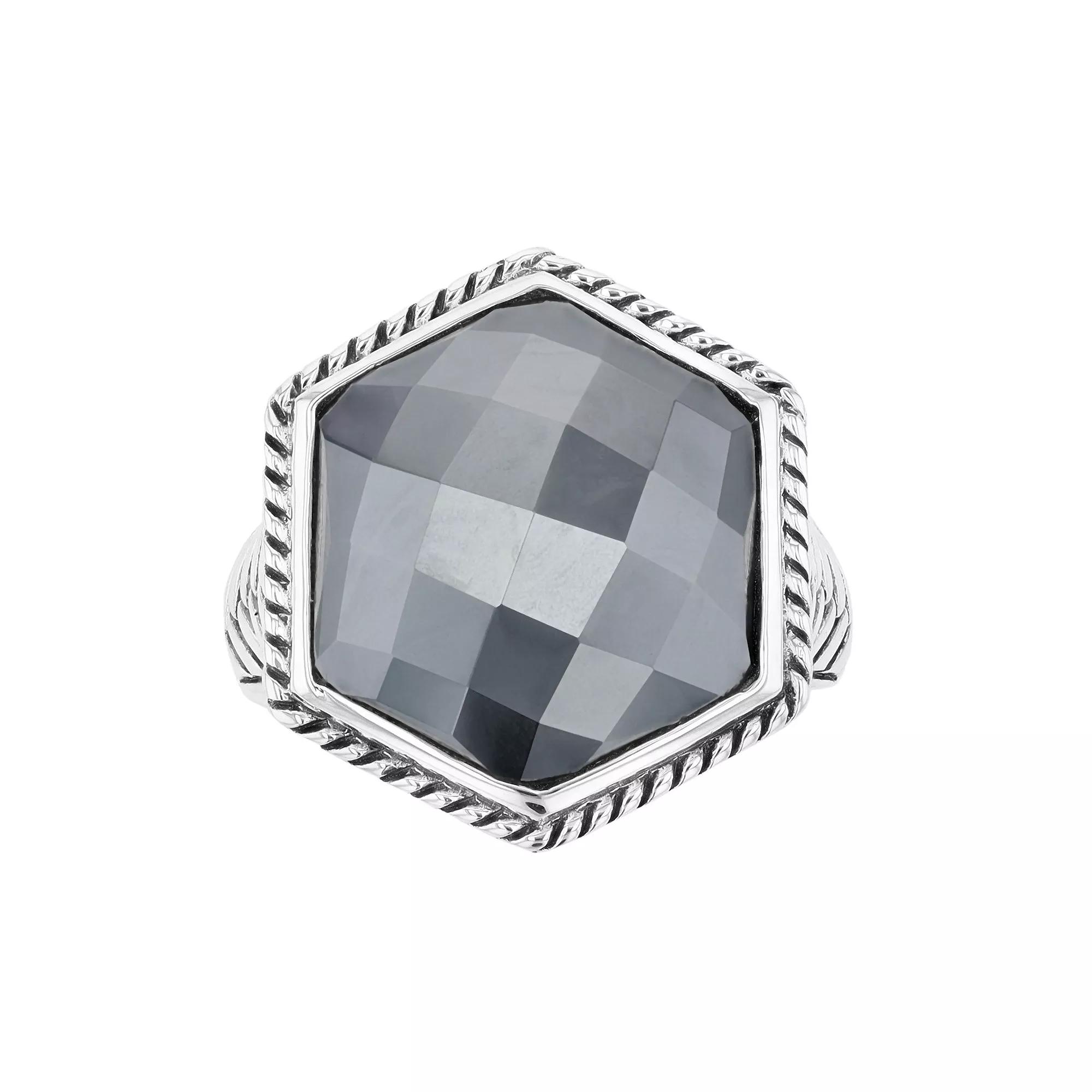 SIRI USA by TJM Sterling Silver Hematite Hexagon Ring, Women's, Size: 8 Product Image